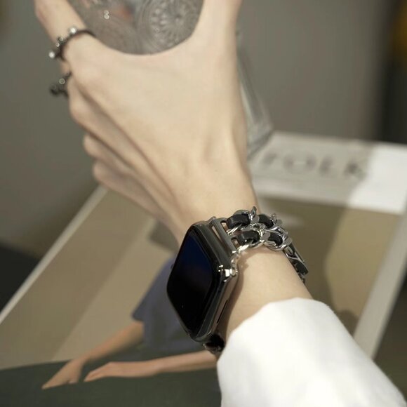 Stylish Adjustable Strap Chain Stainless Band For Apple Watch - Silver - Picture 6 of 7